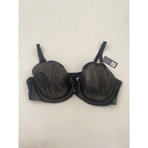 Cacique Bra 46DD Lightly Lined Balconette Black Gold Shimmer Underwired Sexy NWT